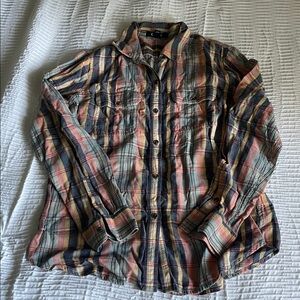 Chaps Denim Plaid Shirt in Pink, Blue, and Tan